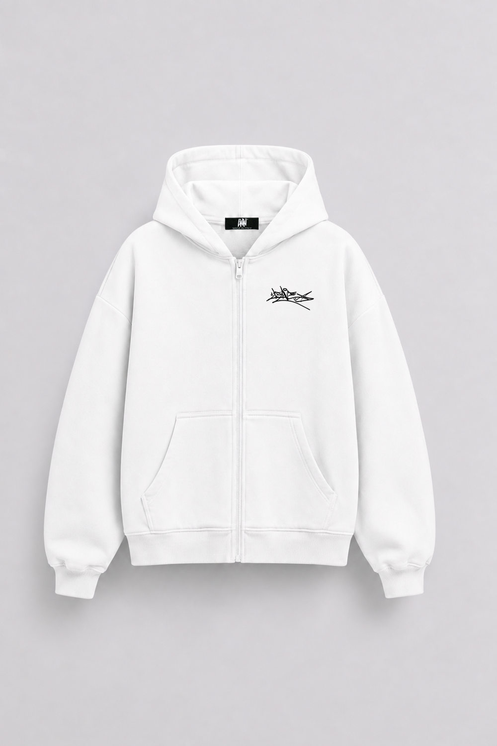 Zip Hoodie Boxy Leave White