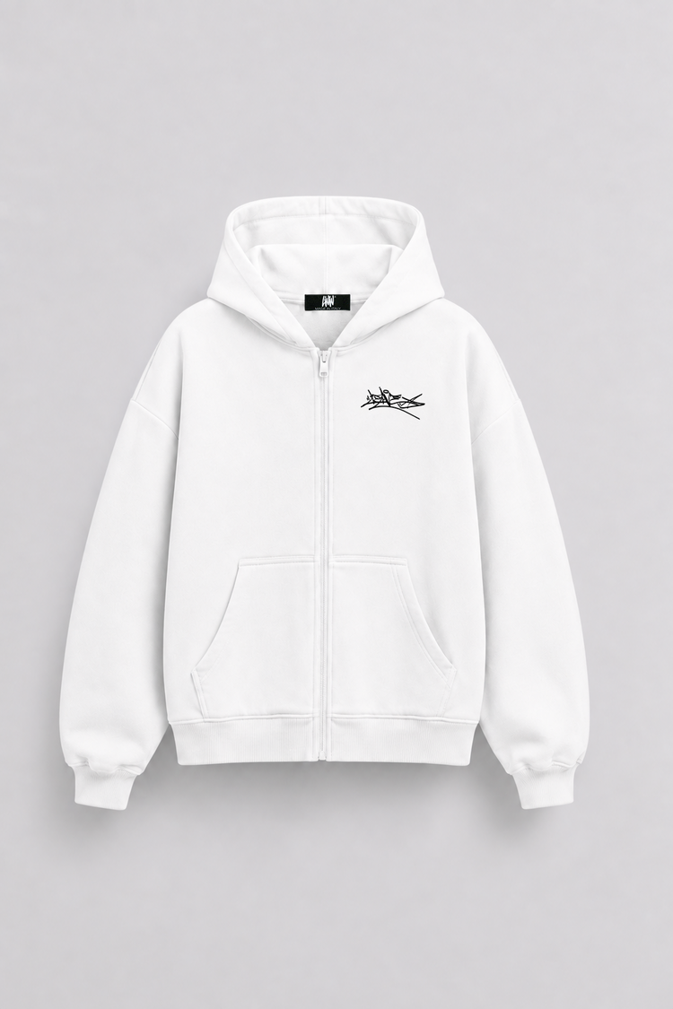 Zip Hoodie Boxy Leave White