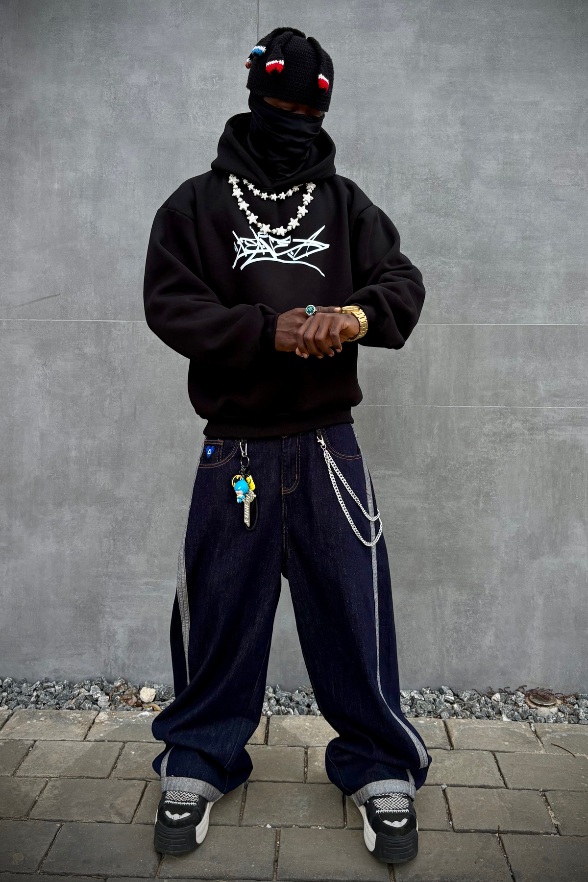 Hoodie Boxy Leave Black