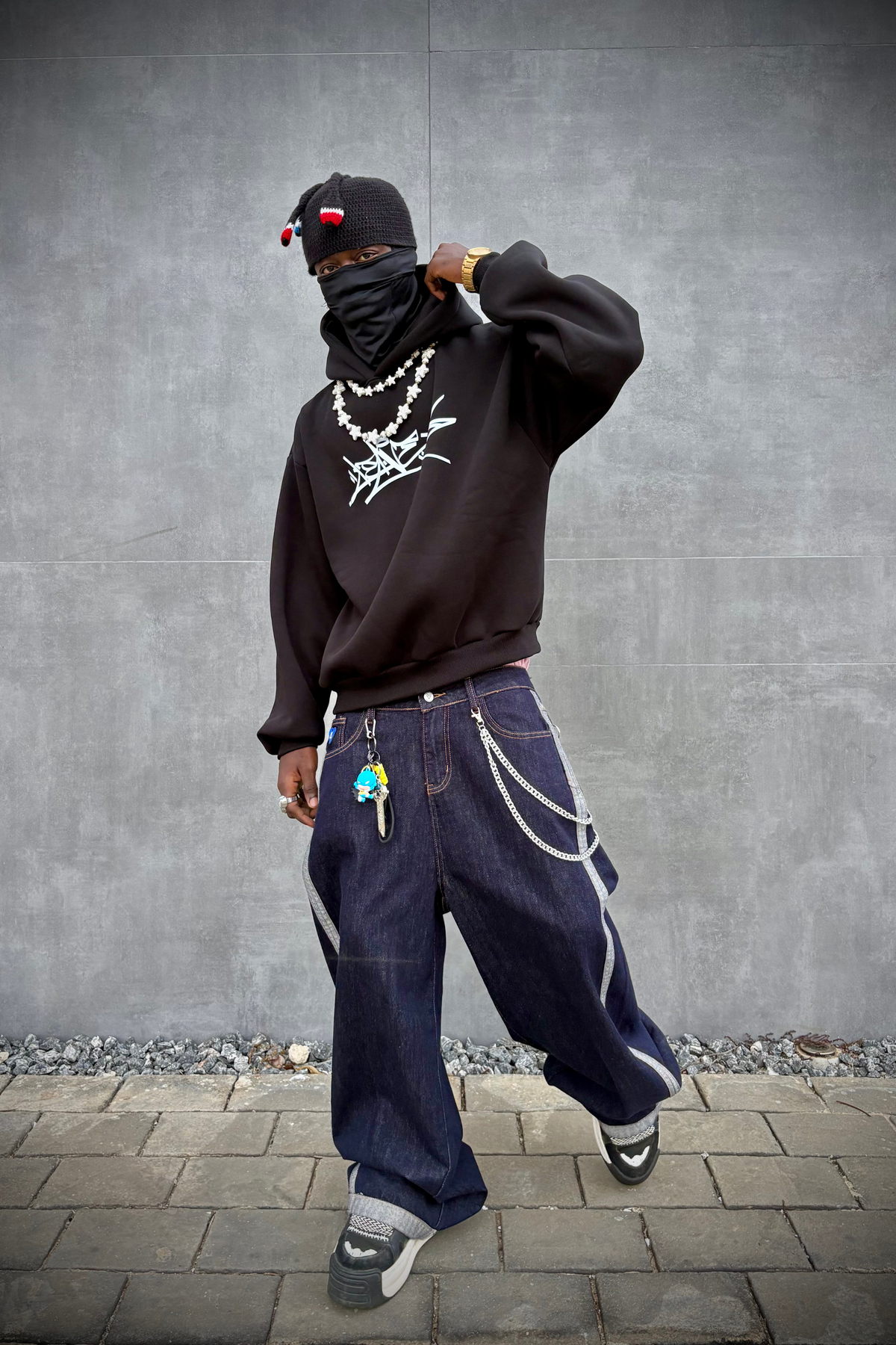 Hoodie Boxy Leave Black